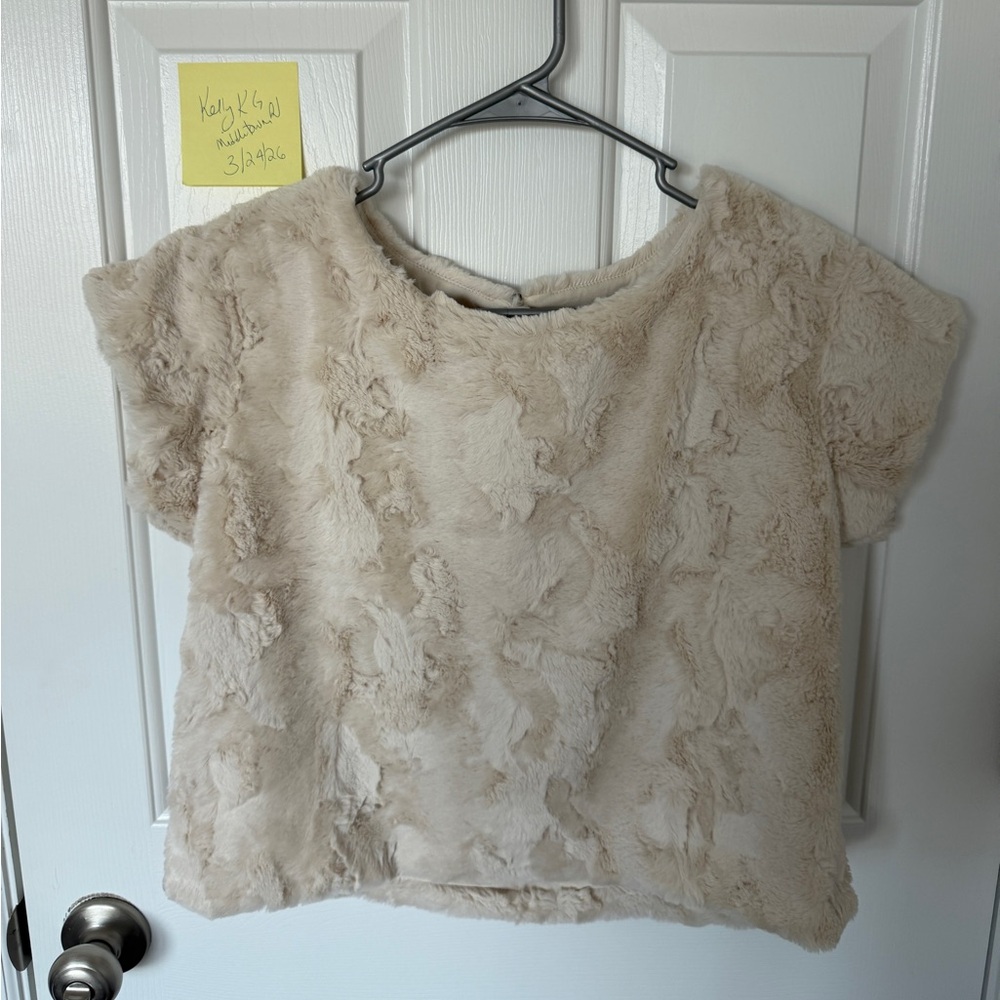 Maeve - Anthropologie Faux Fur, Cream, Short Sleeve Shirt, XS